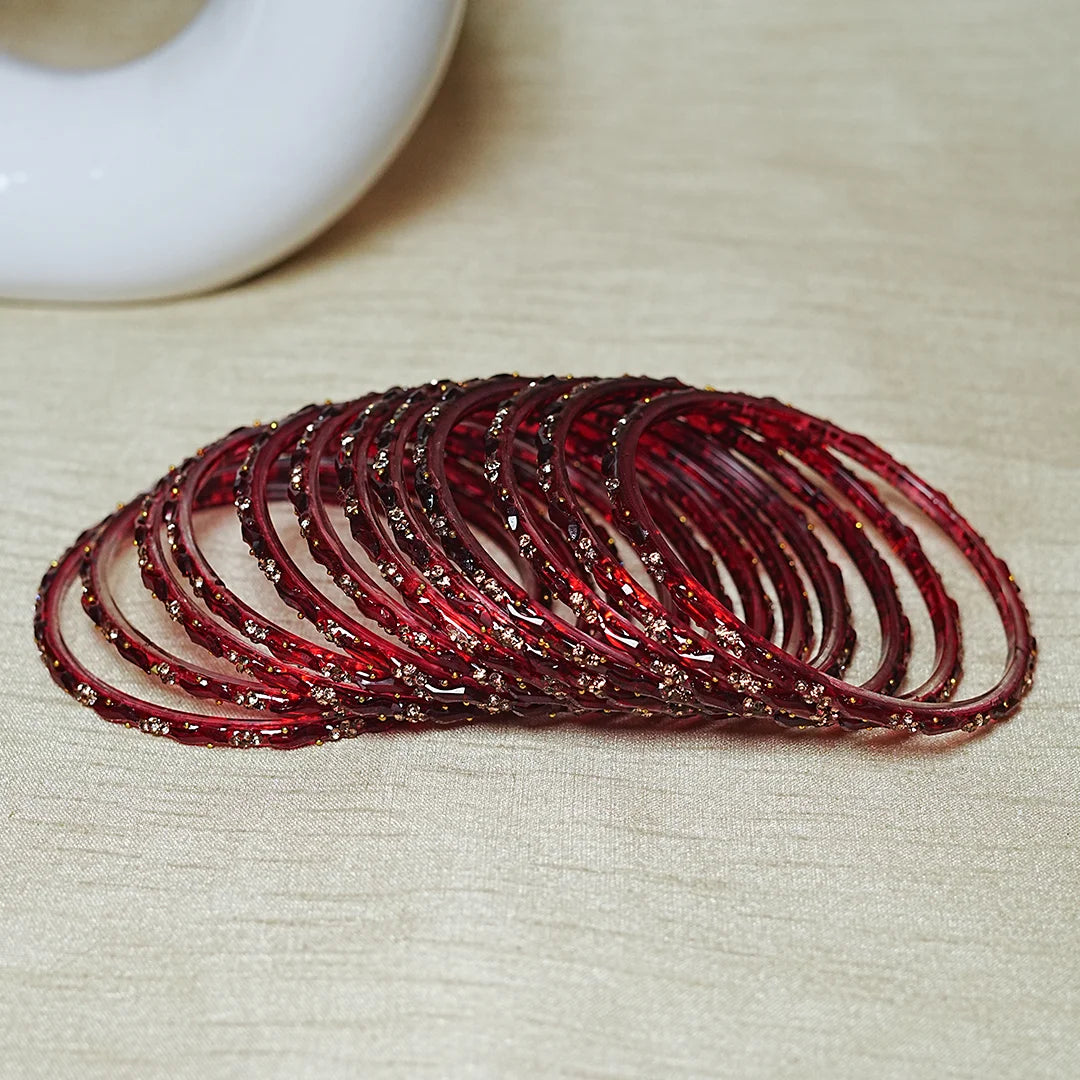 Designer Beads Work Glass Bangles for Women (Pack of 12 Bangle)