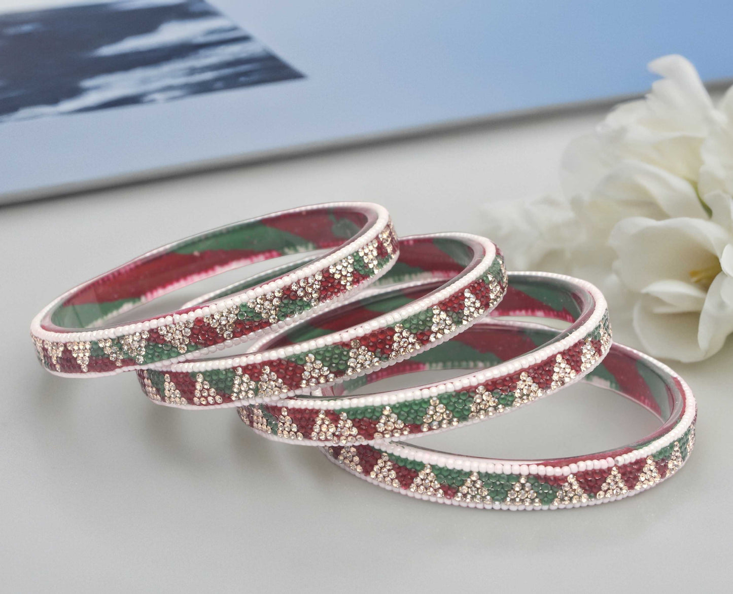 Handmade Multicolor Shade Glass Kada for Women & Girls (Pack of 4)