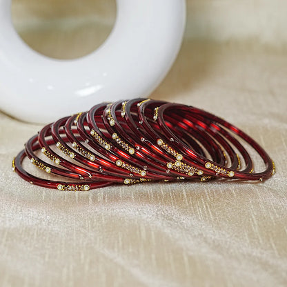 Premium Glass Bangles for Women | Zircon & Beads Work | Glossy Finish (Pack of 12)