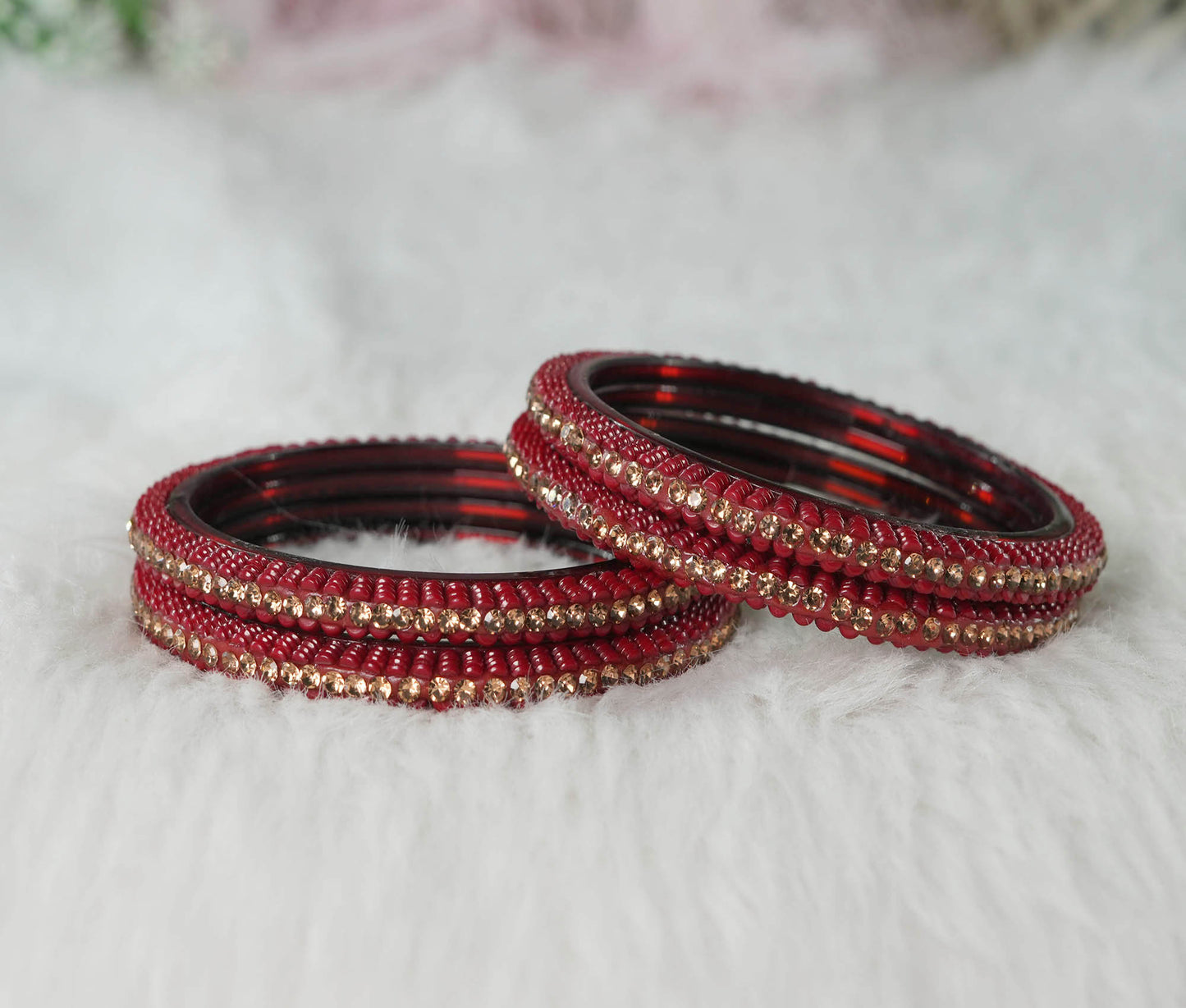 Glass Kada for Women & Girls Beads Studded Bangles for Ladies (Pack of 4 Kada)