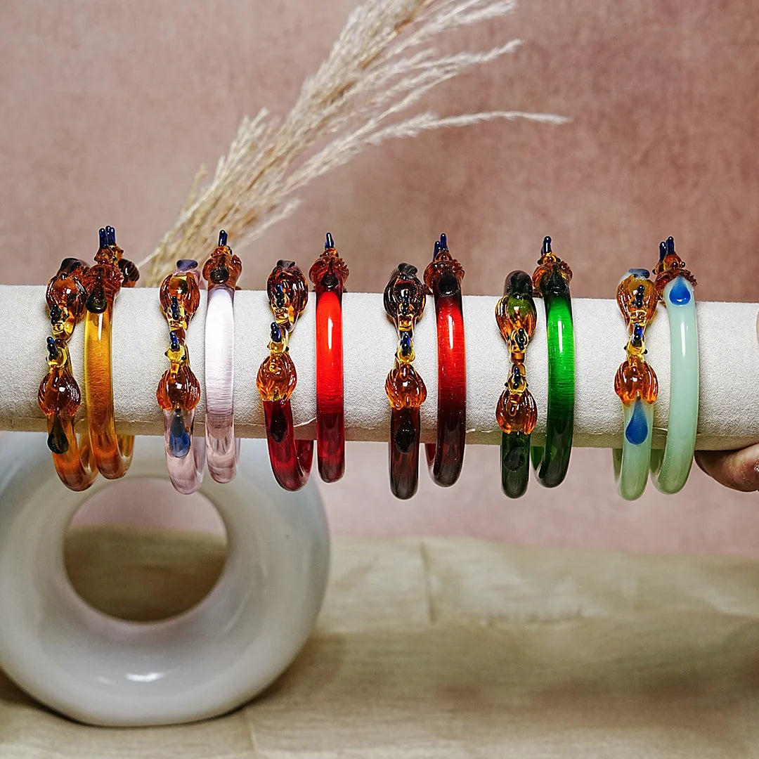 Traditional Peacock Design Glass Kada Bangle for Women & Girls (Pack of 2)