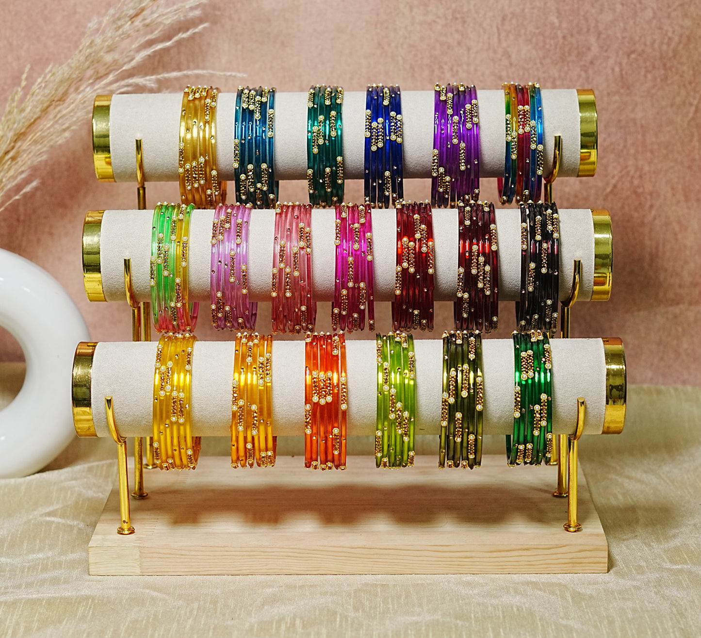Premium Glass Bangles for Women | Zircon & Beads Work | Glossy Finish (Pack of 12)
