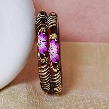 Handcrafted Lotus Printed Pattern Glass Kada for Women (Pack of 2)