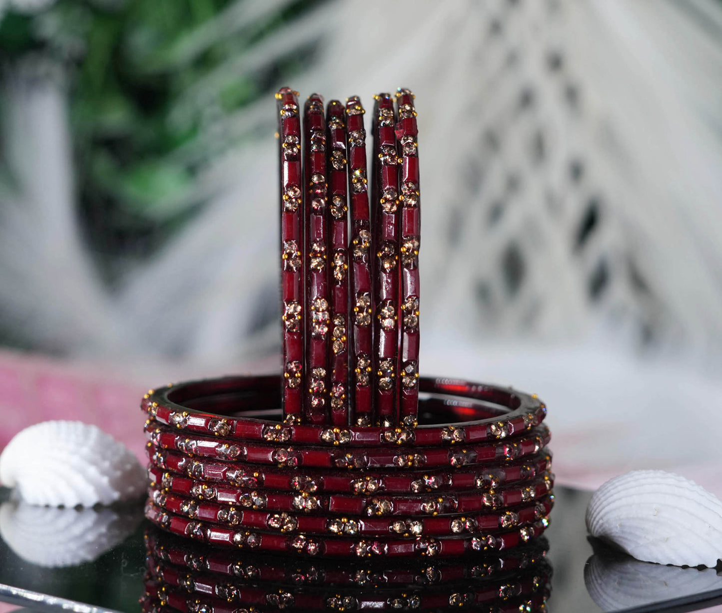 Multiple Color Glass Bangles with Beads Studded for Women & Girls (Pack of 12 Bangles)