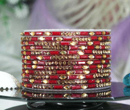 Multiple Color Glass Bangle with Stone Beads Work for Women & Girls (Pack 12 Bangles)