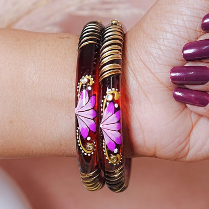 Handcrafted Lotus Printed Pattern Glass Kada for Women (Pack of 2)