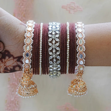 Luxury Metal Bangles Set for Women with Designer Jhumki (Both Hand)
