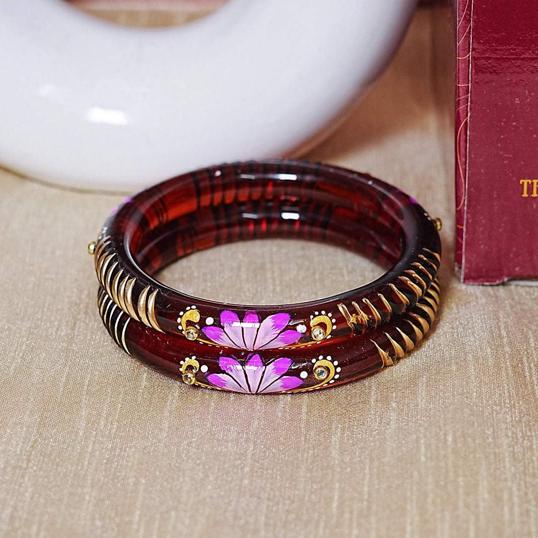 Handcrafted Lotus Printed Pattern Glass Kada for Women (Pack of 2)