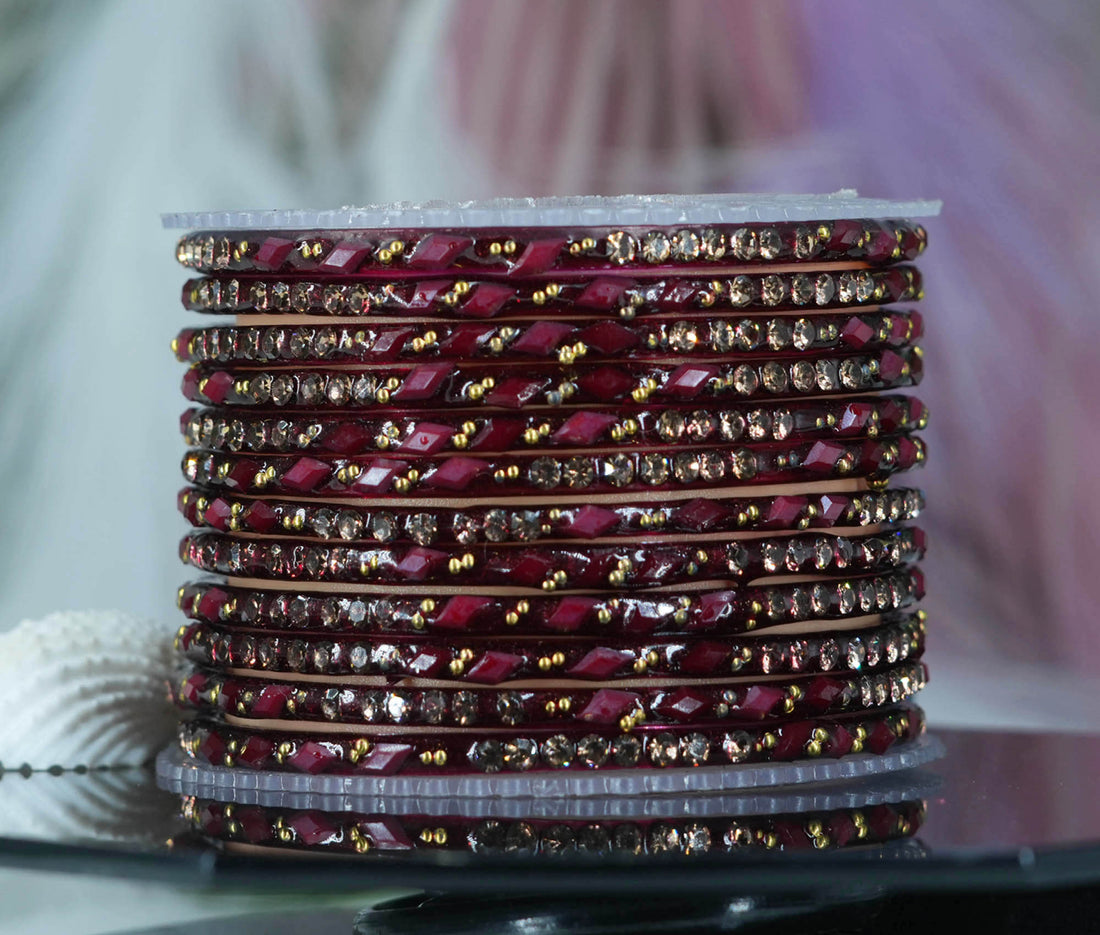 Glass Bangles with Gold Pearl Beads Studded for Women & Girls (Pack 12)