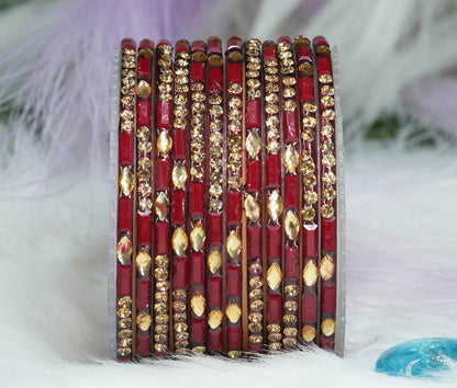 Multiple Color Glass Bangle with Stone Beads Work for Women & Girls (Pack 12 Bangles)