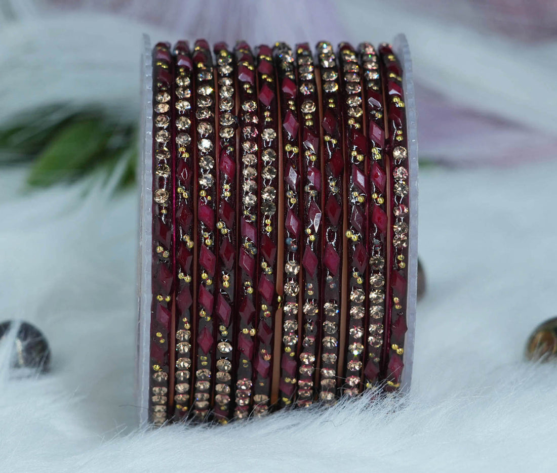 Glass Bangles with Gold Pearl Beads Studded for Women & Girls (Pack 12)