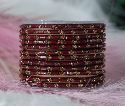 Multiple Color Glass Bangles with Beads Studded for Women & Girls (Pack of 12 Bangles)