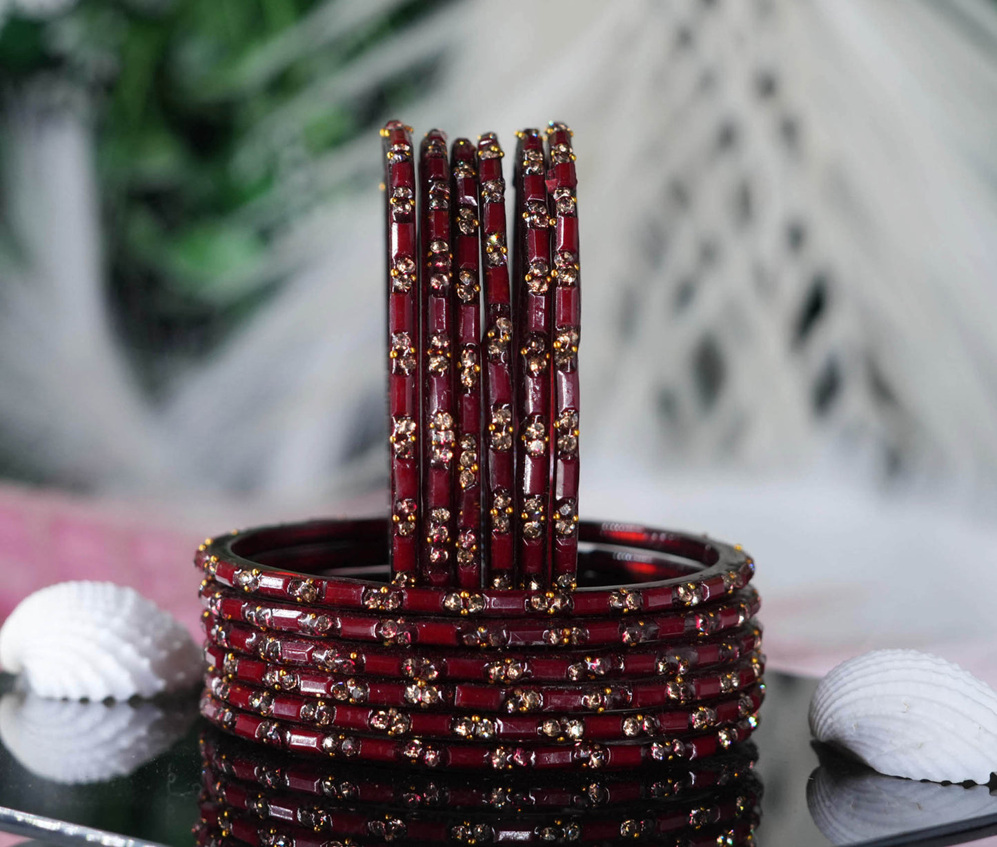 Multiple Color Glass Bangles with Beads Studded for Women & Girls (Pack of 12 Bangles)