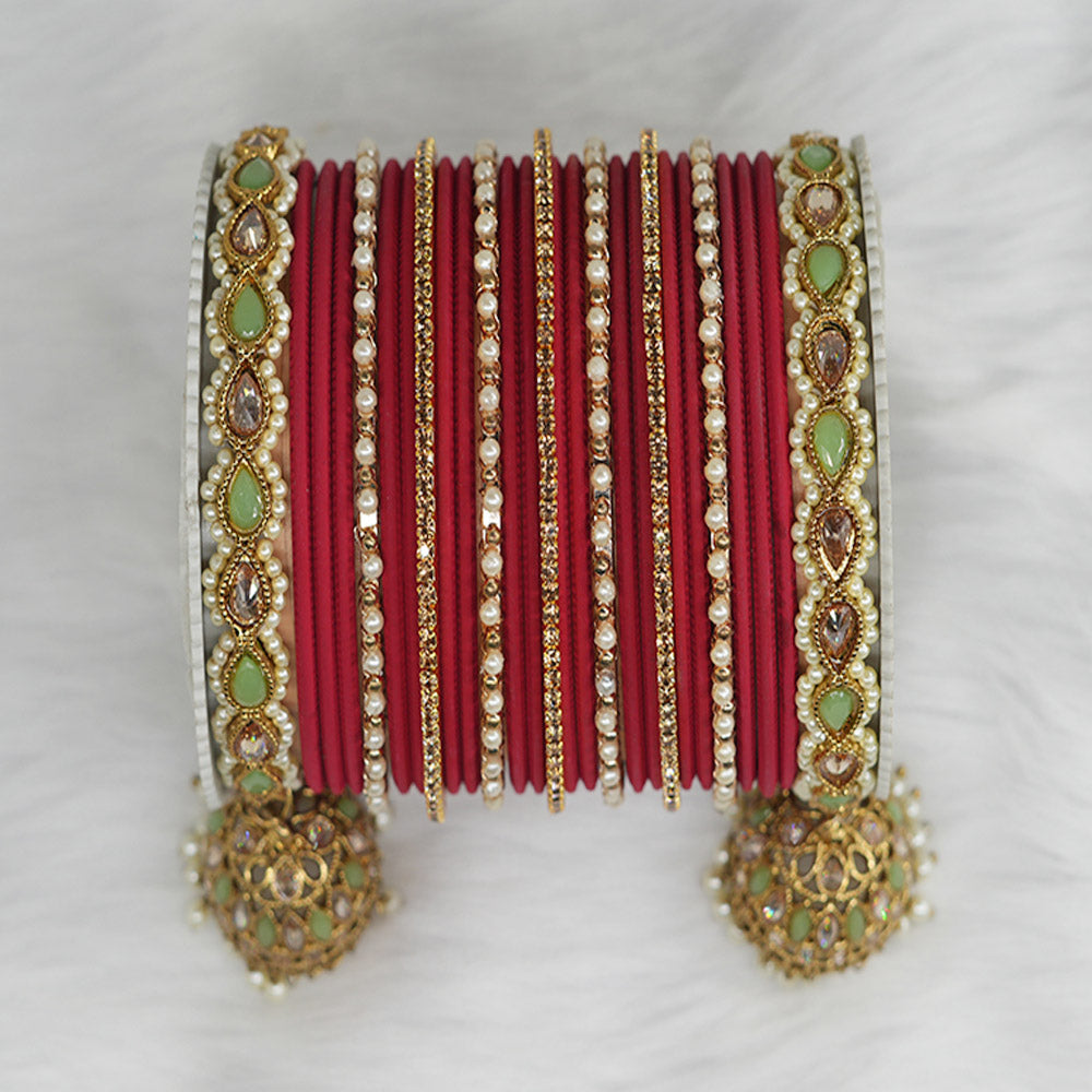 Maroon Color Both Hand Metal Bangle Set for Women, Festive & Party Wear