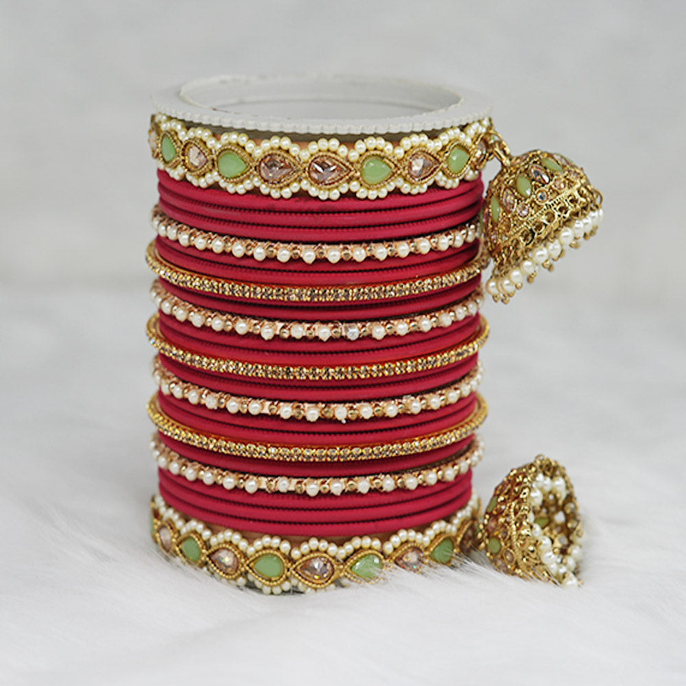 Maroon Color Both Hand Metal Bangle Set for Women, Festive & Party Wear