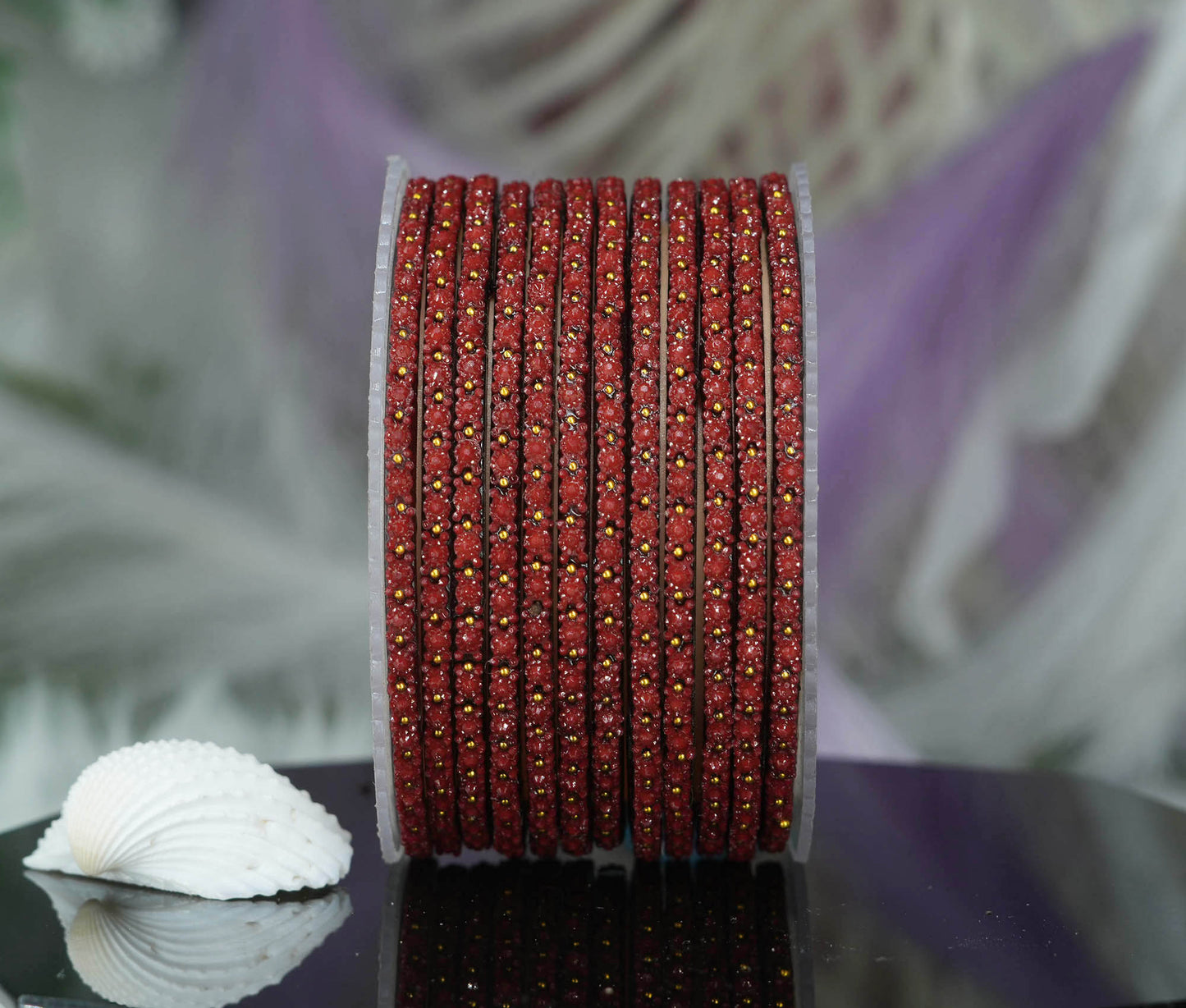 Glass Bangle with Golden Ball Studded for Women & Girls (Pack of 12 Bangles)