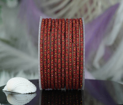 Glass Bangle with Golden Ball Studded for Women & Girls (Pack of 12 Bangles)