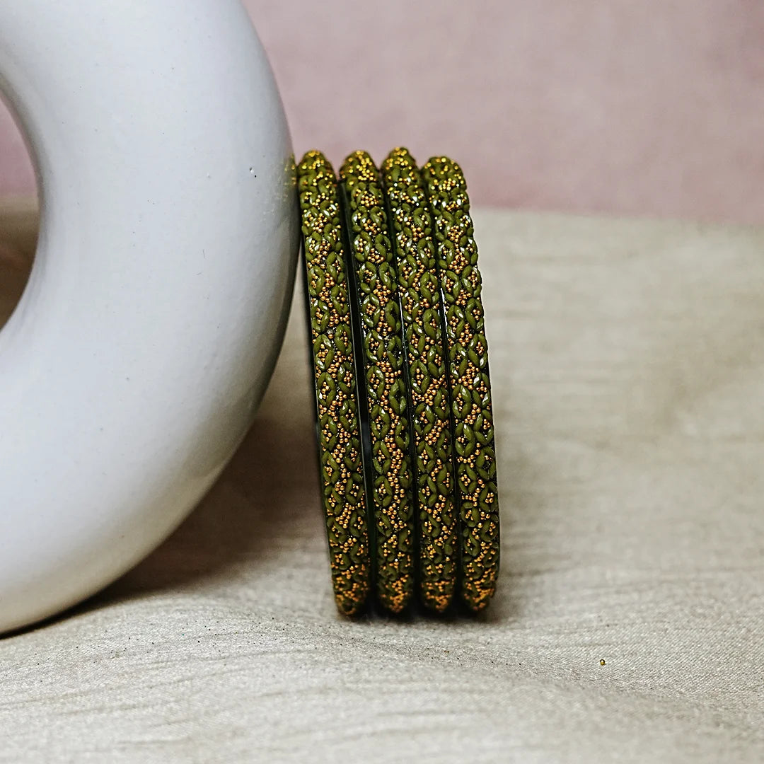 Golden Ball Studded Handcrafted Glass Kada Bangles for Women & Girls (Pack of 4 Kada)