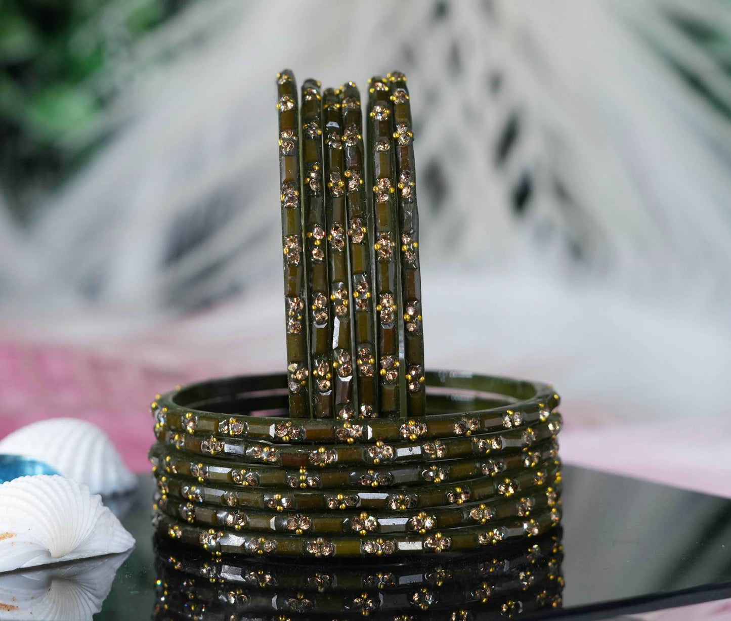Multiple Color Glass Bangles with Beads Studded for Women & Girls (Pack of 12 Bangles)