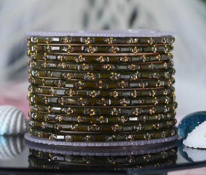 Multiple Color Glass Bangles with Beads Studded for Women & Girls (Pack of 12 Bangles)