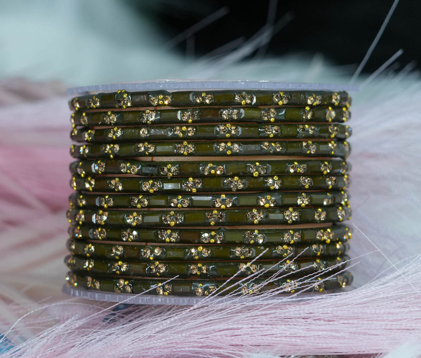Multiple Color Glass Bangles with Beads Studded for Women & Girls (Pack of 12 Bangles)