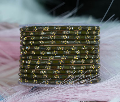 Multiple Color Glass Bangles with Beads Studded for Women & Girls (Pack of 12 Bangles)