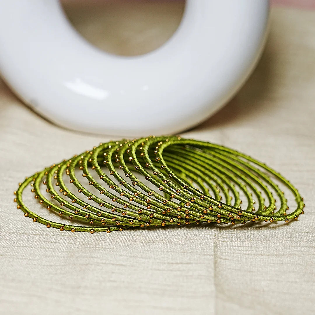 Metal Base with Premium Thread Work Bangles for Women & Girls (Pack of 12 Bangle)