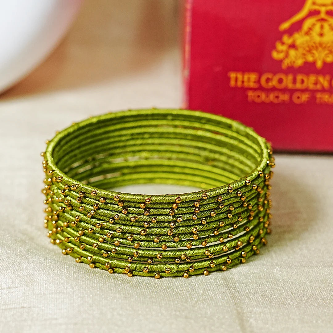 Metal Base with Premium Thread Work Bangles for Women & Girls (Pack of 12 Bangle)