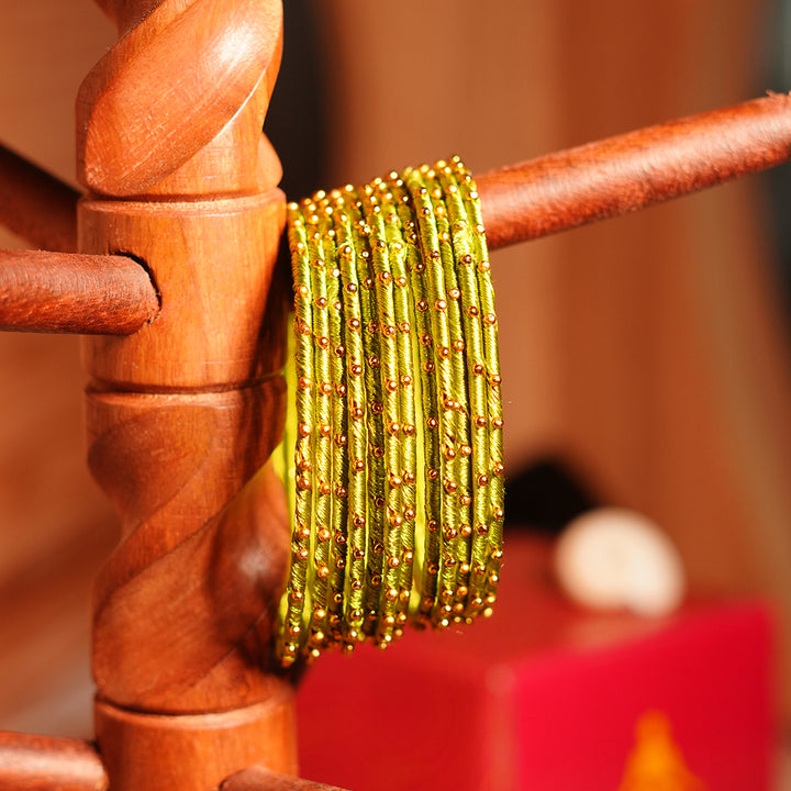 Mehndi Color Premium Silk Thread Bangle for Women & Girls (Pack of 12)