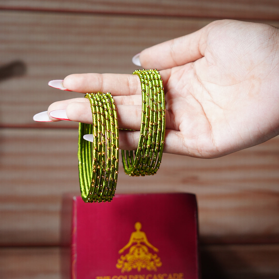Mehndi Color Premium Silk Thread Bangle for Women & Girls (Pack of 12)