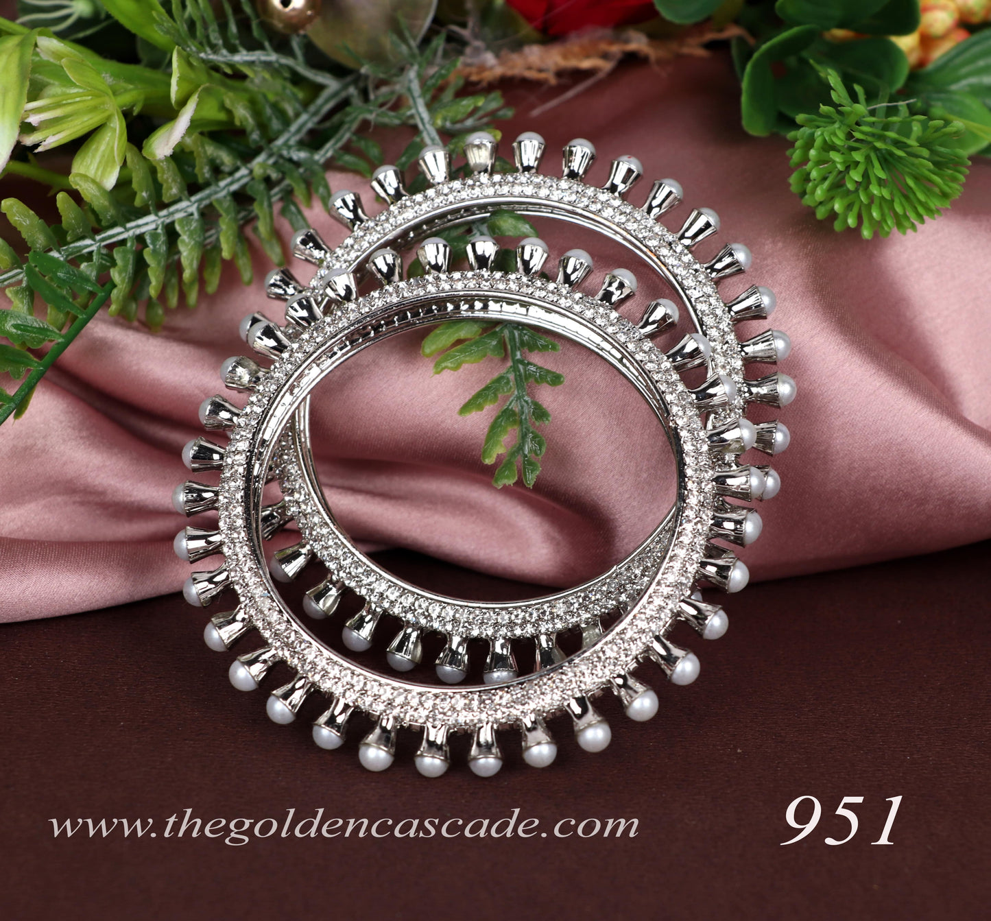 Traditional Pearl-Studded Metal Kada for Women (pack of 2)