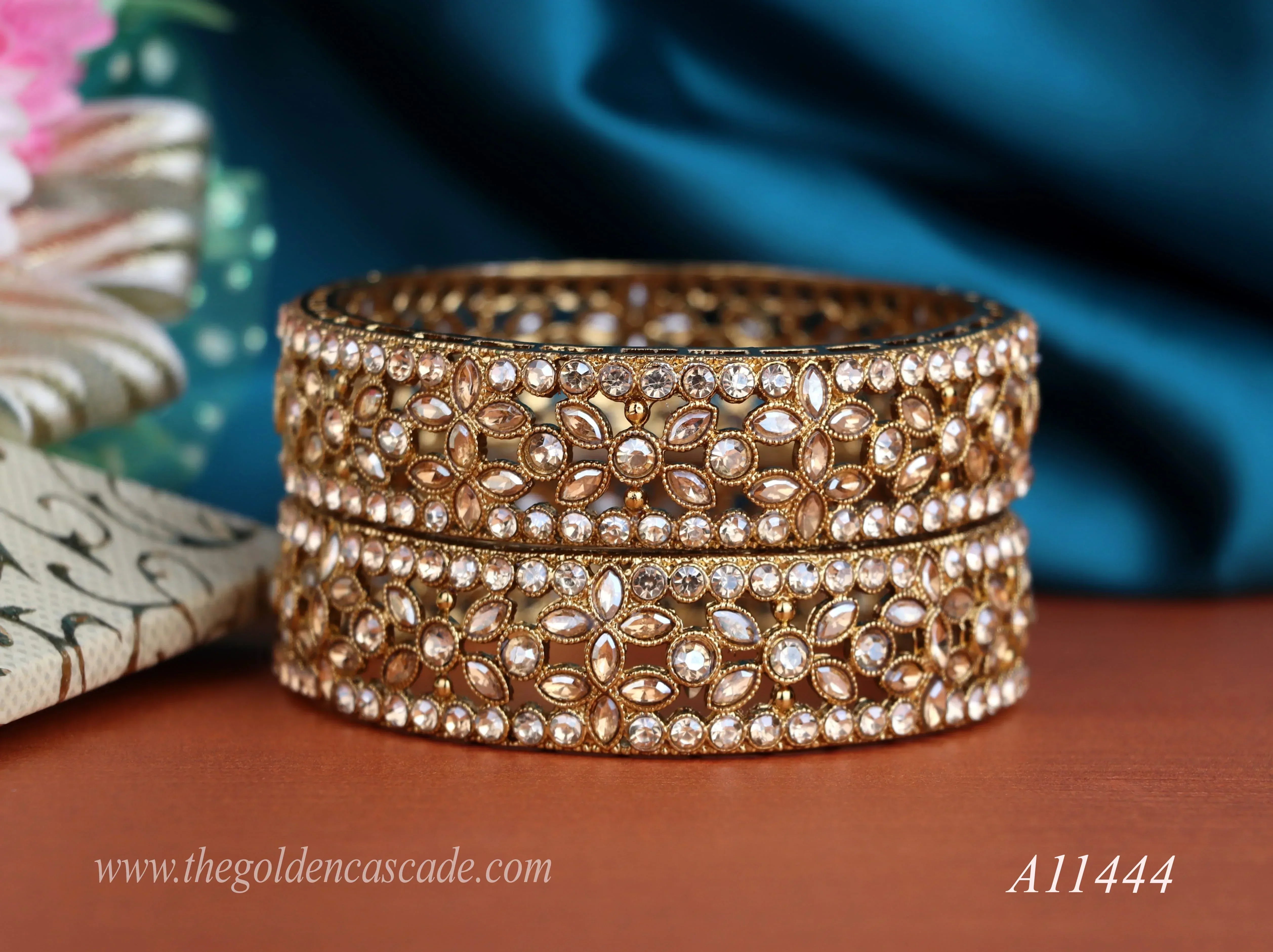 Gold Plated Kundan Work Metal Kada for Women (Pack of 2) - The Golden Cascade