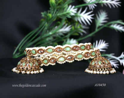 Premium Kundan Work With Jhumki Metal Kada For Women (Pack of 2)
