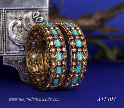 Traditional Kundan Work Metal Kada For Women (Pack of 2)