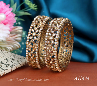 Gold Plated Kundan Work Metal Kada for Women (Pack of 2) - The Golden Cascade