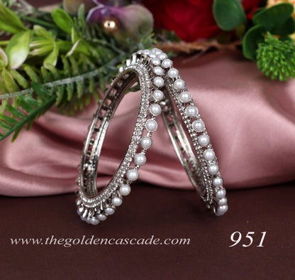 Traditional Pearl-Studded Metal Kada for Women (pack of 2)