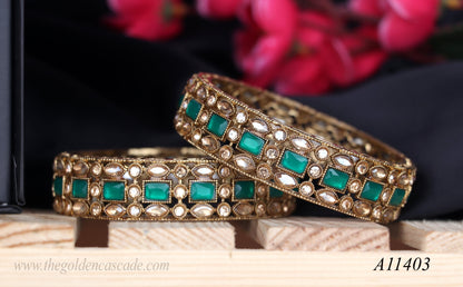 Traditional Kundan Work Metal Kada For Women (Pack of 2)