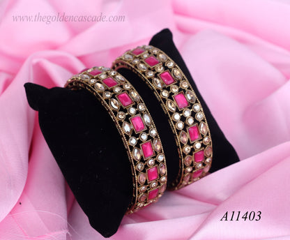 Traditional Kundan Work Metal Kada For Women (Pack of 2)