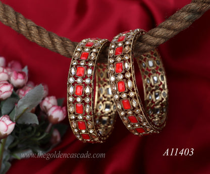 Traditional Kundan Work Metal Kada For Women (Pack of 2)