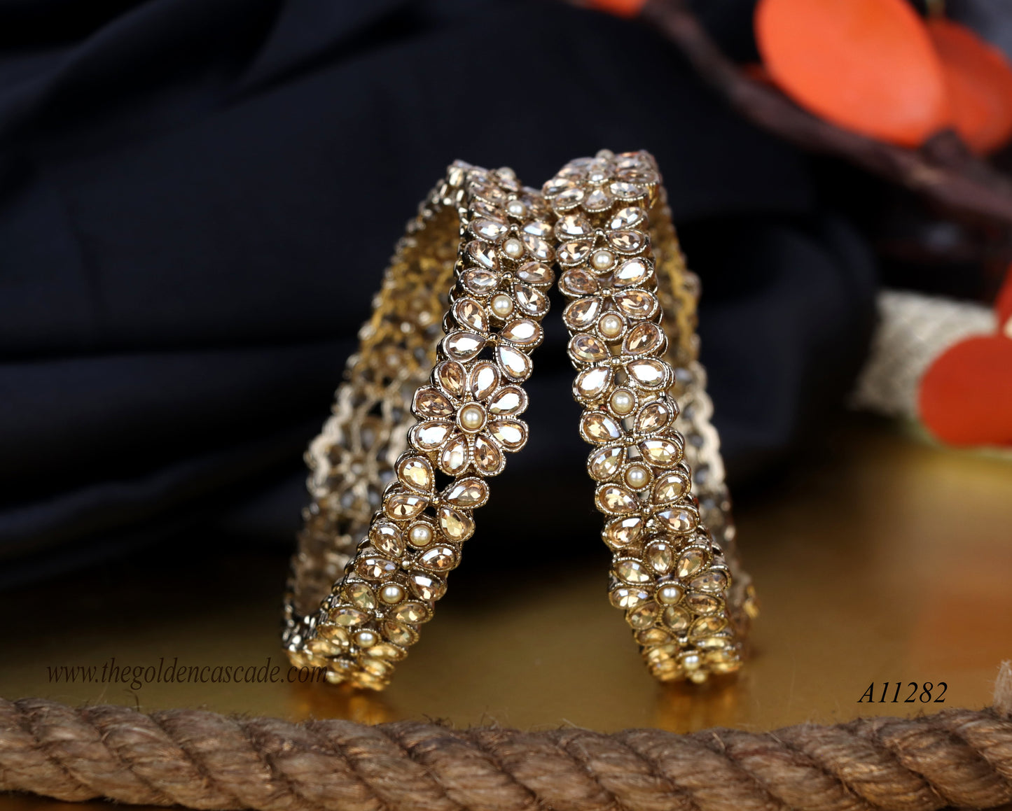 Traditional Stone‑Studded Metal Kada for Women (Pack of 2)