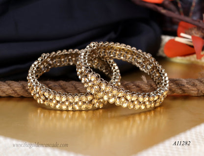 Traditional Stone‑Studded Metal Kada for Women (Pack of 2)