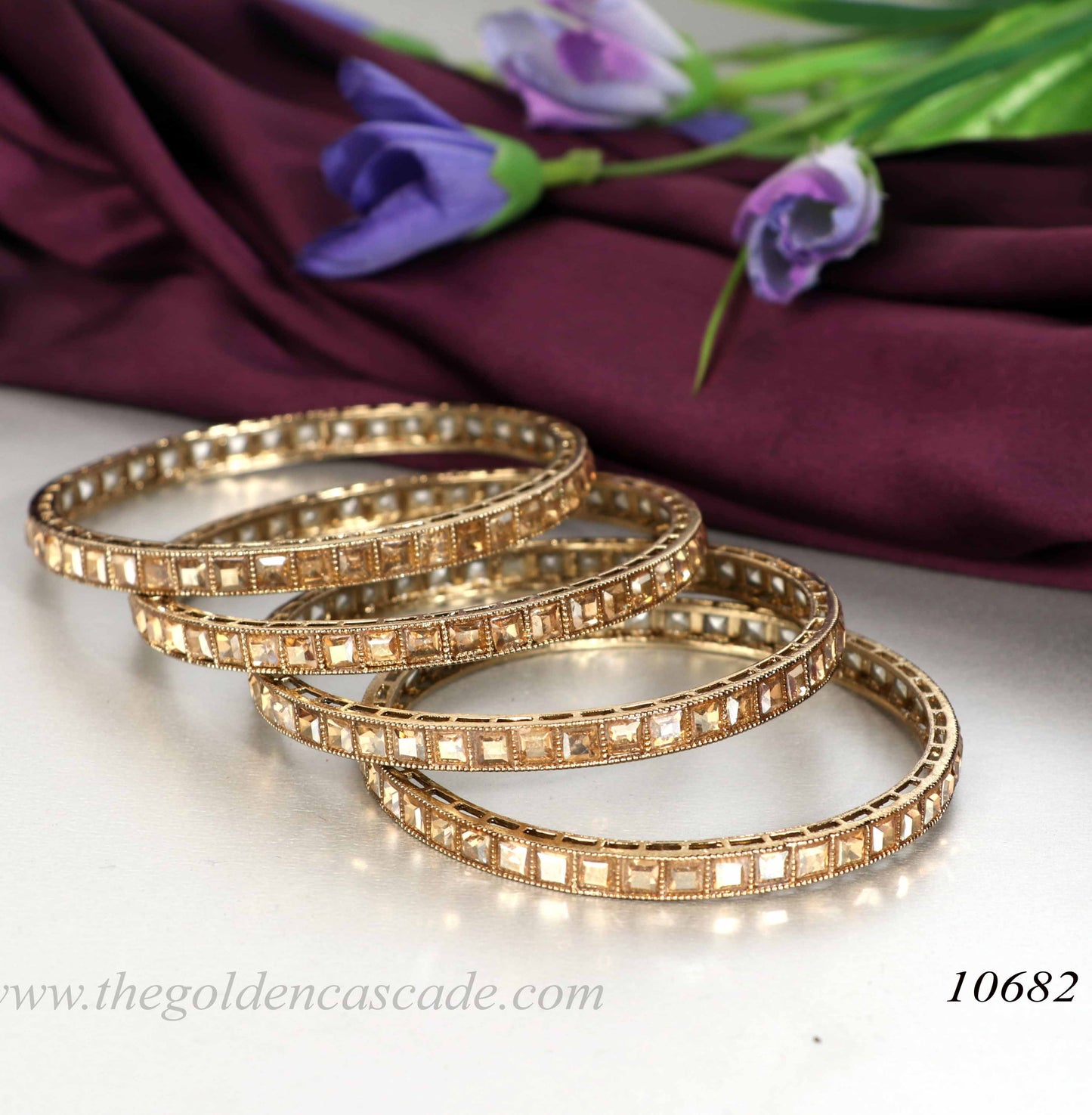 Stone-Studded Metal Kada Bracelet for Women (Pack of 4)