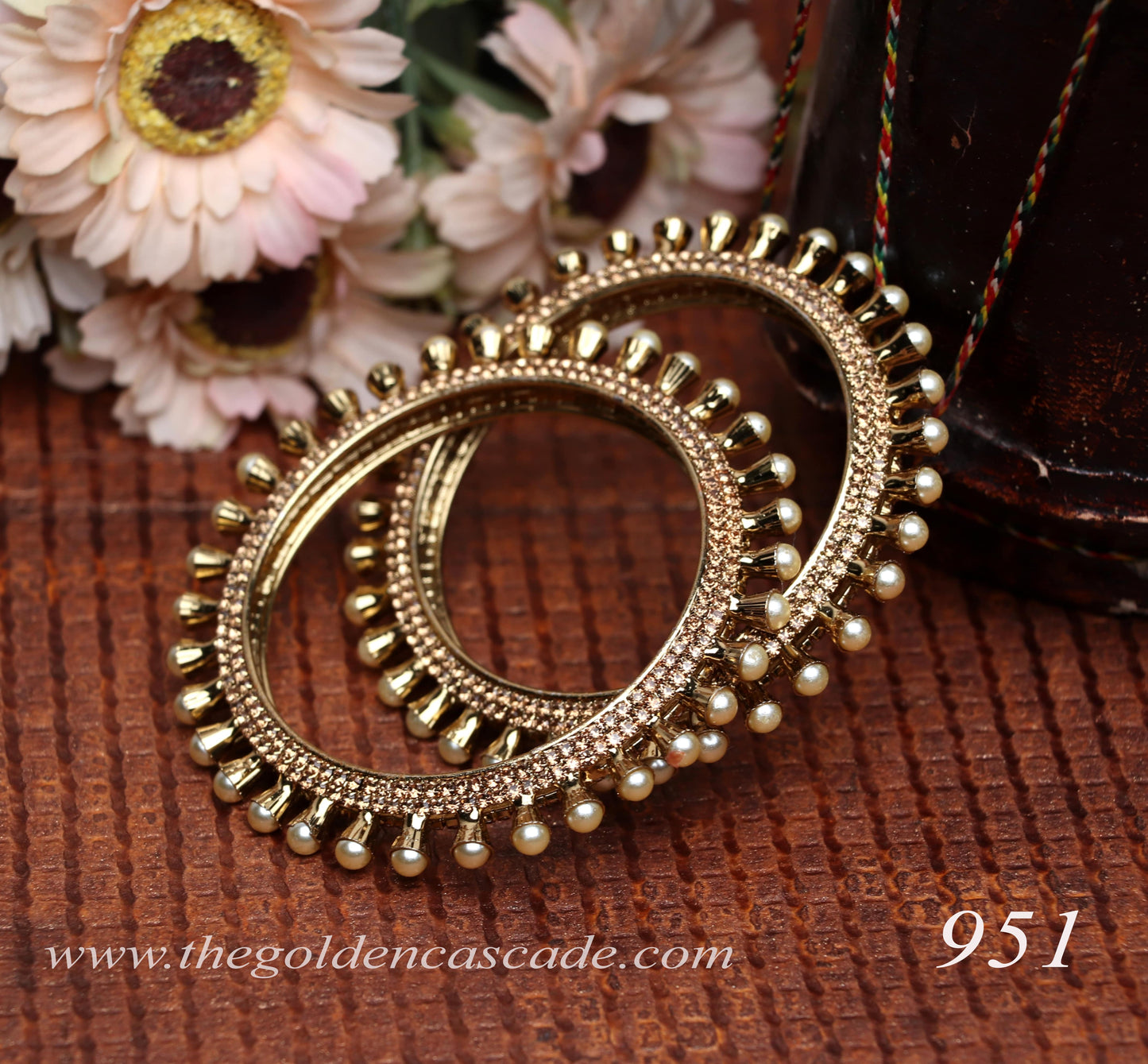 Traditional Pearl-Studded Metal Kada for Women (pack of 2)