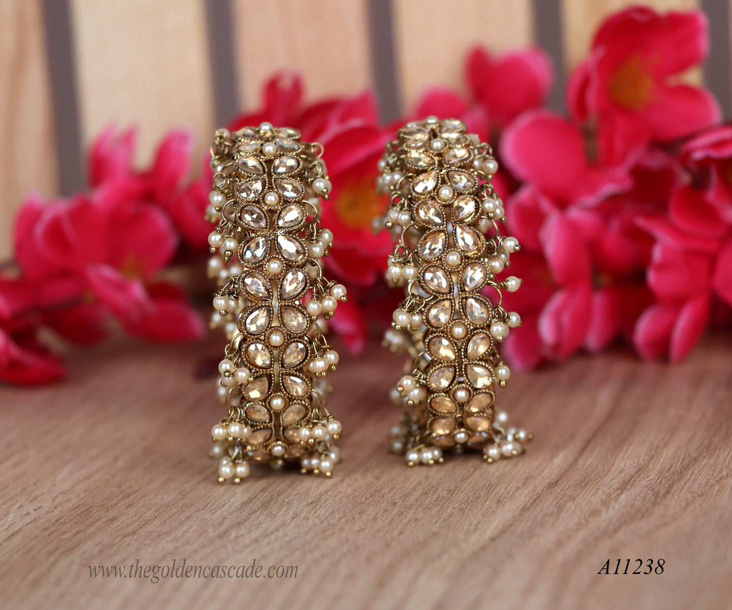 Premium Gold-Plated Metal Kada With Pearls - Stone Studded For Women (Pack of 2)