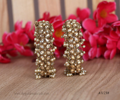 Premium Gold-Plated Metal Kada With Pearls - Stone Studded For Women (Pack of 2)