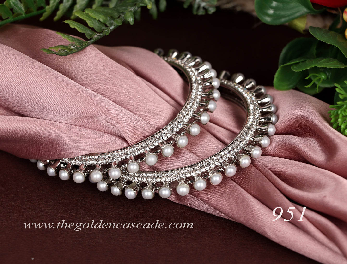 Traditional Pearl-Studded Metal Kada for Women (pack of 2)