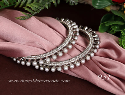 Traditional Pearl-Studded Metal Kada for Women (pack of 2)