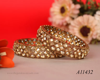 Elegant Gold Plated Ethnic Stone-Studded Kada for Women (Pack of 2)