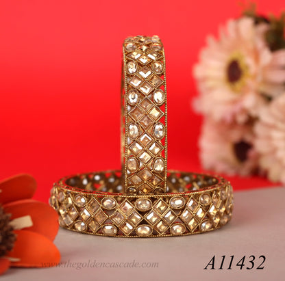 Elegant Gold Plated Ethnic Stone-Studded Kada for Women (Pack of 2)