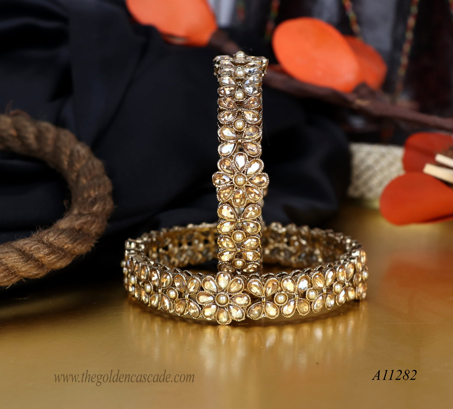 Traditional Stone‑Studded Metal Kada for Women (Pack of 2)